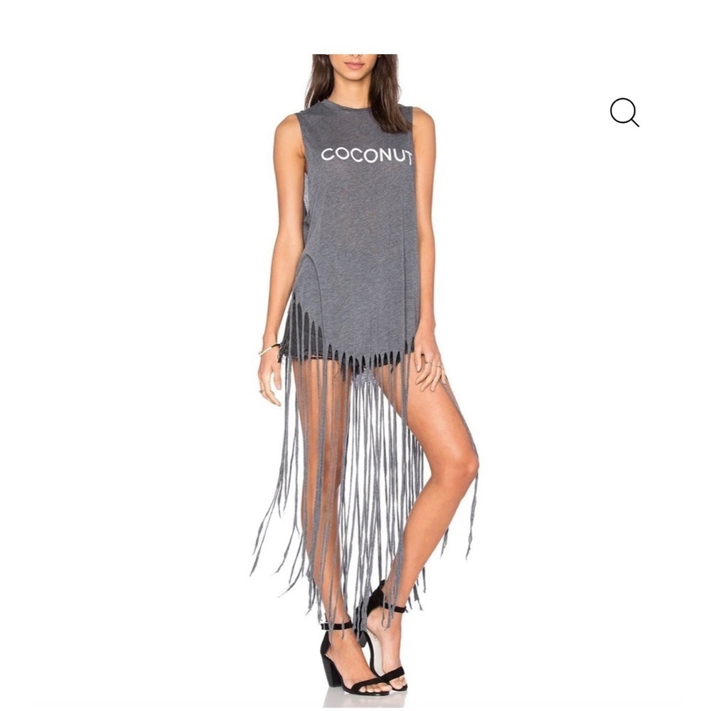 Wildfox Charcoal Fringe Tank Top